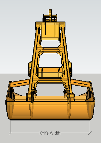 Clamshell grab front view with knife width